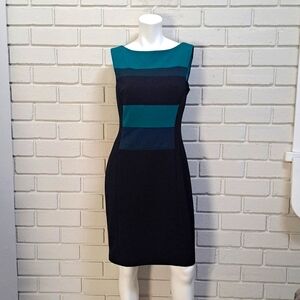 Maggy London Teal/Black Business Midi Dress. Size 10